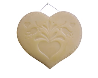 Artisanal Beeswax Heart Ornament, Handmade Folk Art Heart Beeswax Wall Decor, Farmhouse Country