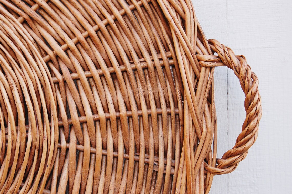 Large Round Wicker Tray French Hand Woven Wicker Serving Etsy