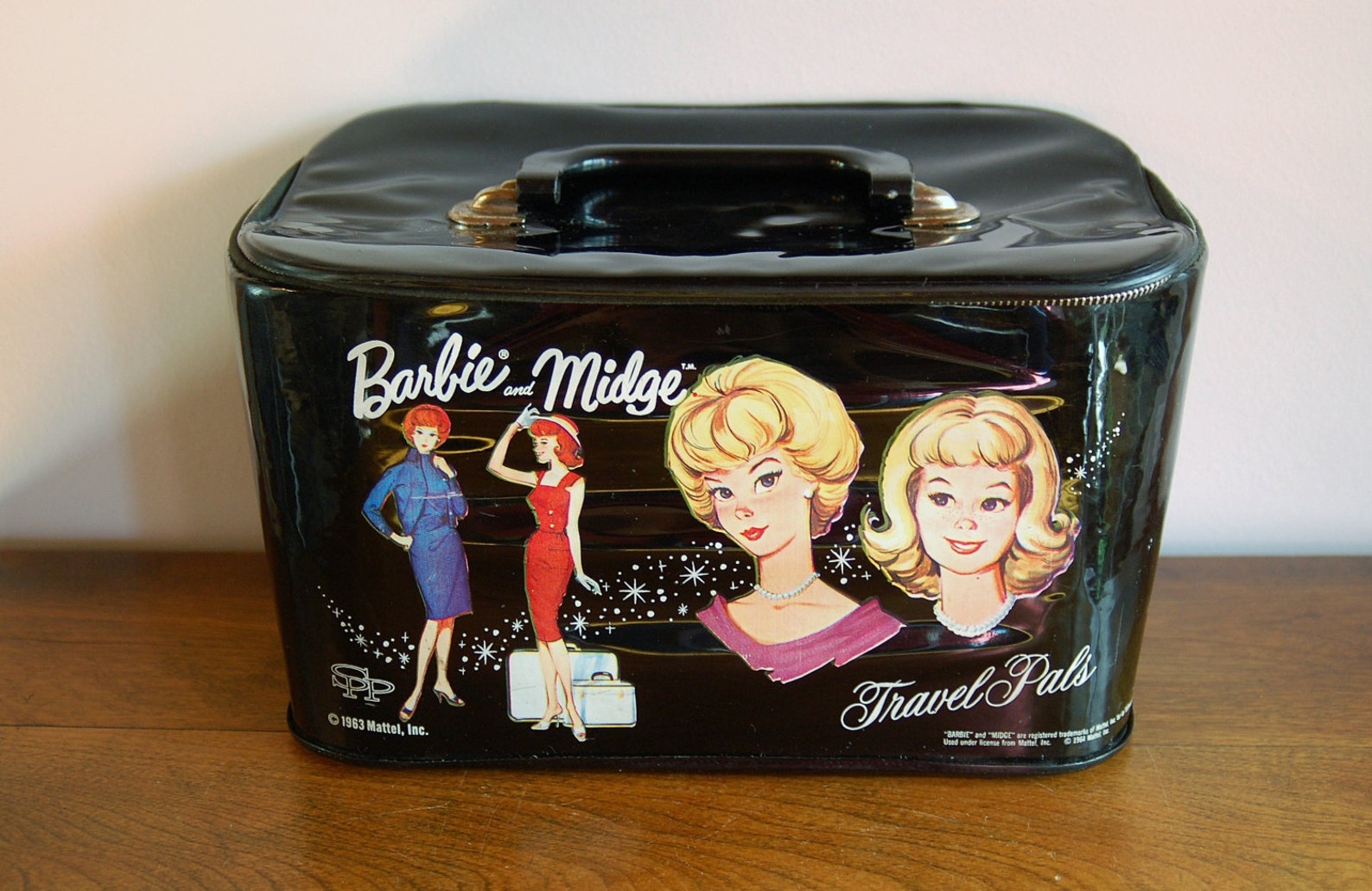 1963 Barbie and Midge Travel Bag Black Vinyl Barbie Bubblecut Etsy