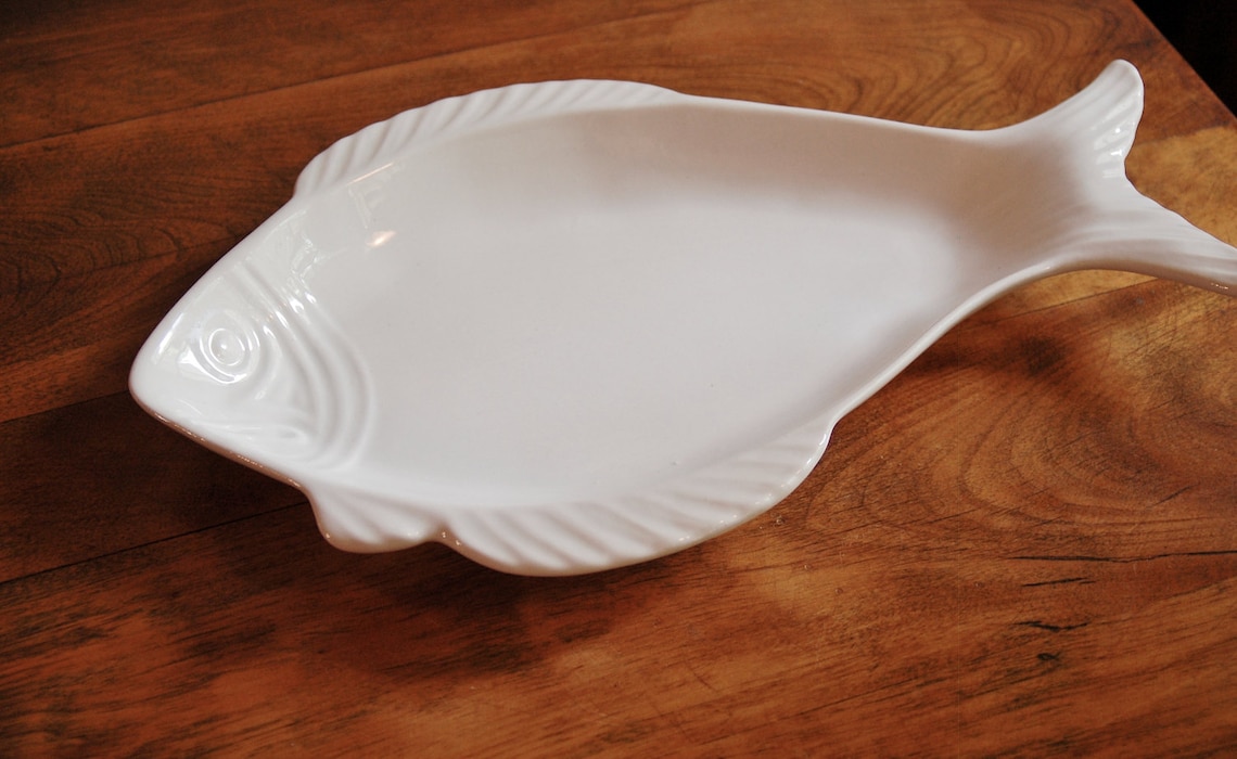 White Ceramic Fish Platter Serving Dish California Pottery | Etsy