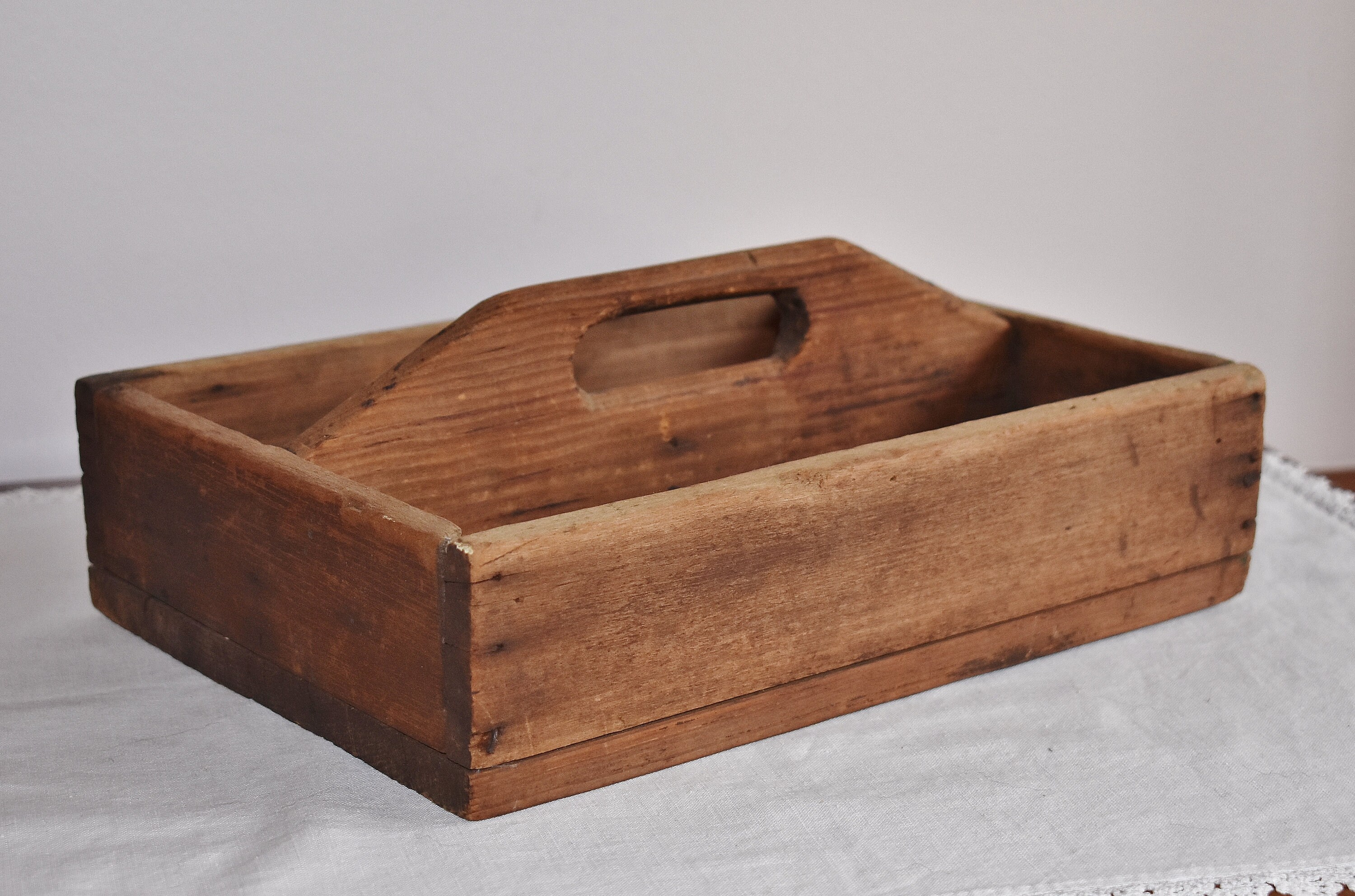Antique Wood Cutlery Tray Rustic Wooden Divided Box Old Etsy