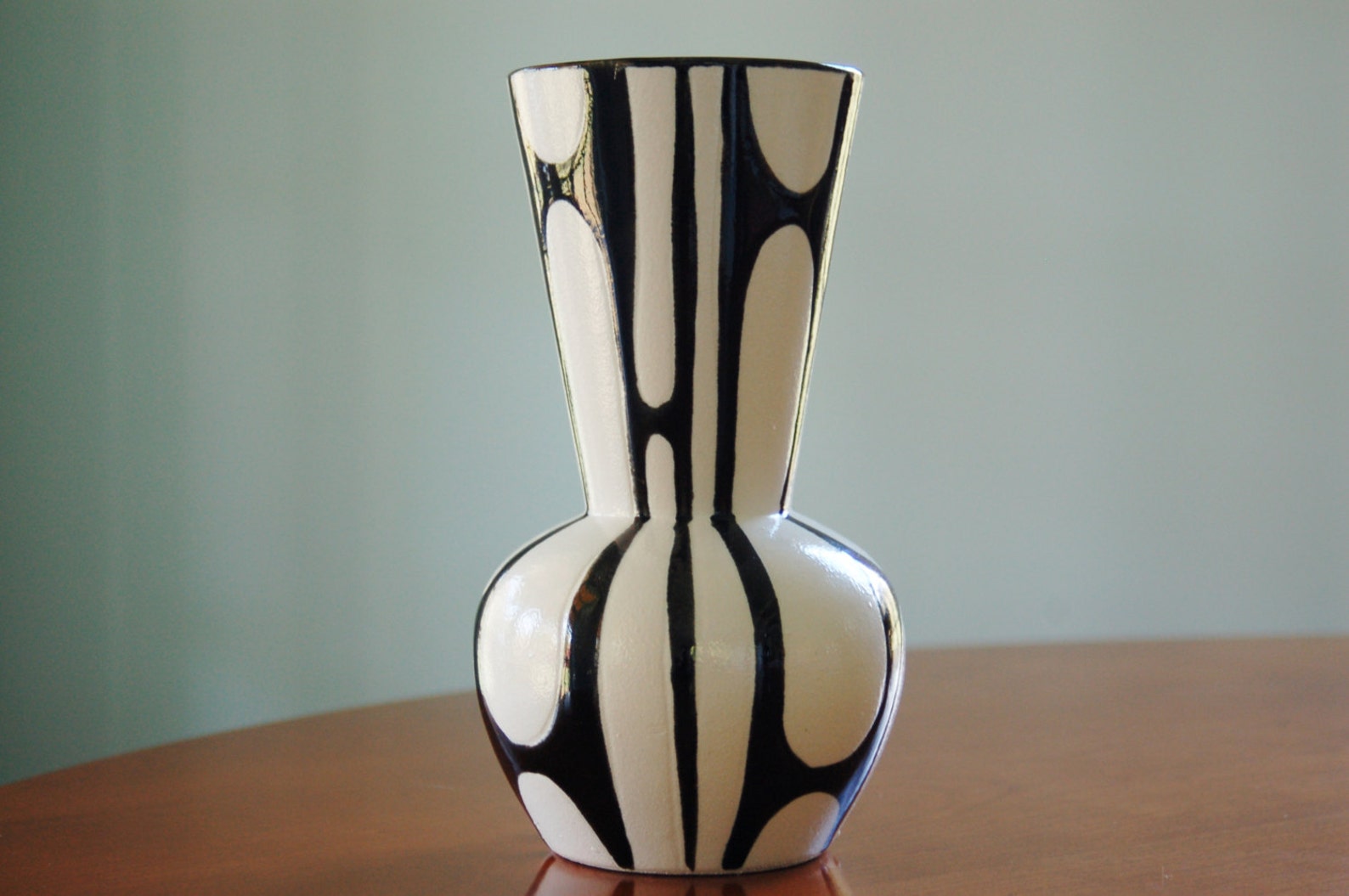 Mod Black and White Vase Mid Century Porcelain Geometric Vase Etsy