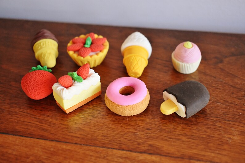 8 x Food Erasers Novelty Dessert Eraser Ice Cream Pudding Etsy