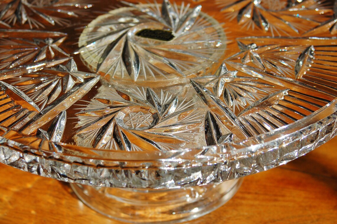 Crystal Pedestal Cake Stand Large Violetta Poland Cut Lead Etsy