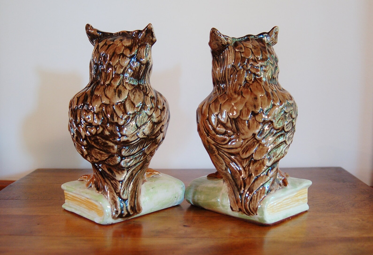 Ceramic Owl Bookends Pair Large Brown Owls on Green Books Etsy