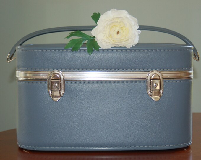 Vintage Blue Train Case Luggage Wedding Card Box Travel Etsy