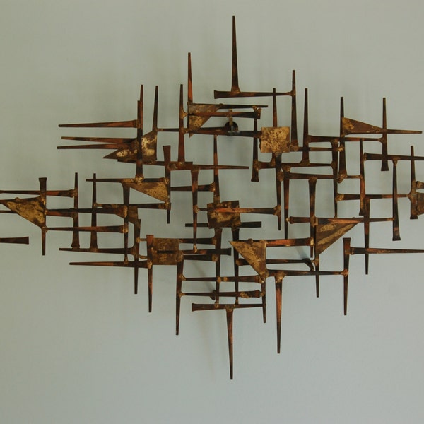 Mid Century Modern Brutalist Nail Art Wall Hanging Sculpture