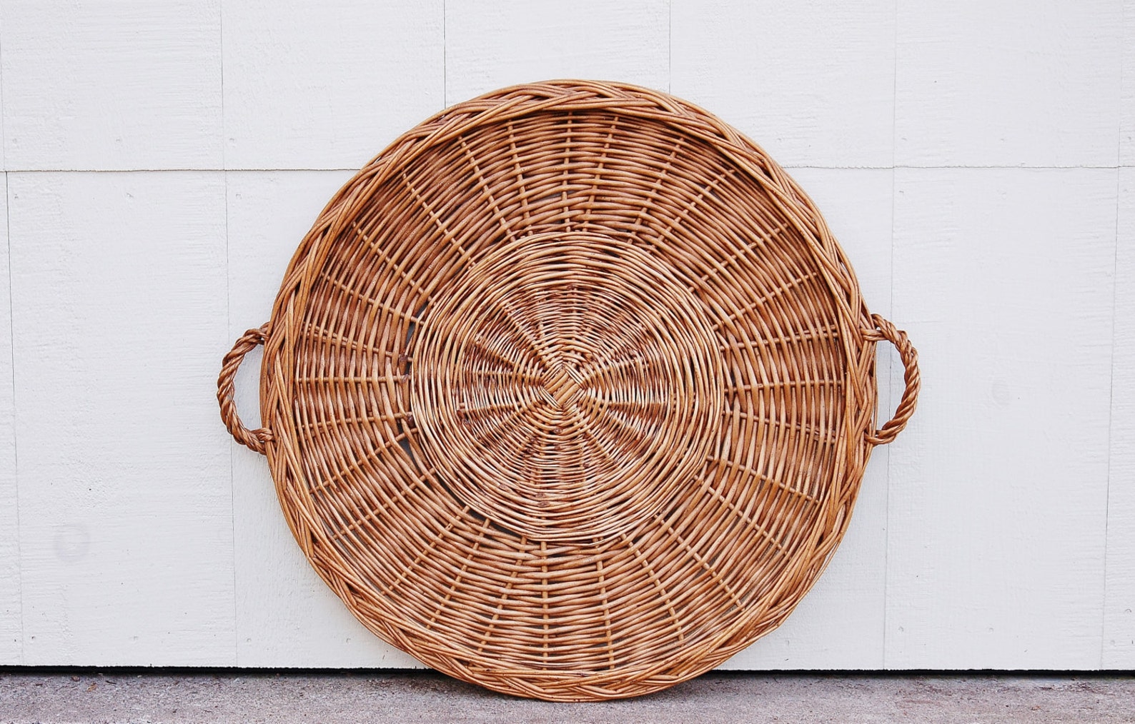 Large Round Wicker Tray French Hand Woven Wicker Serving Etsy