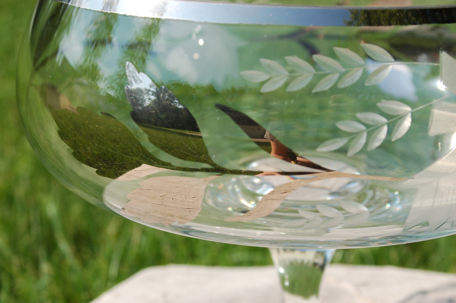 Art Deco Crystal Bowl Etched Glass Bowl with Silver Accents Etsy
