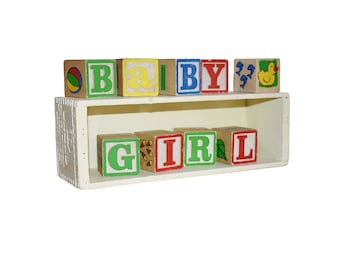 Baby Girl Nursery Decor, Unique Baby Girl Gift, Vintage Wood Blocks, Baby Shower Gift, Primary Colors Nursery Blocks, Wood Block Set Decor