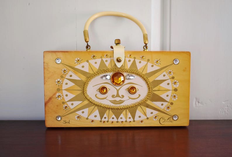 Enid Collins Sol Wooden Box Bag 1960 Celestial Jeweled Image 0