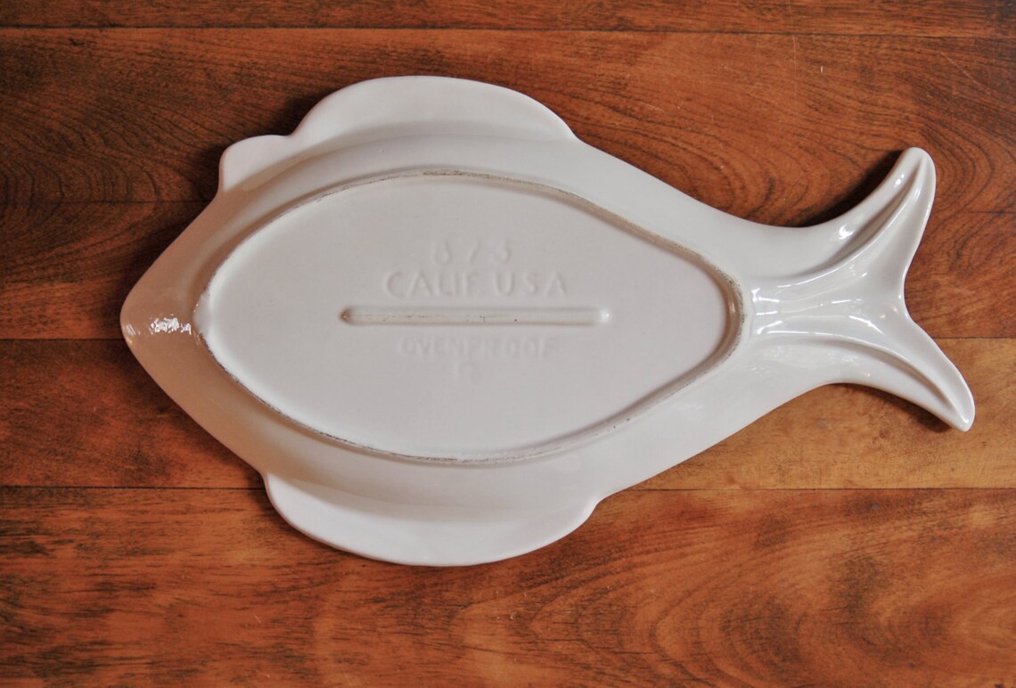 White Ceramic Fish Platter Serving Dish California Pottery Etsy