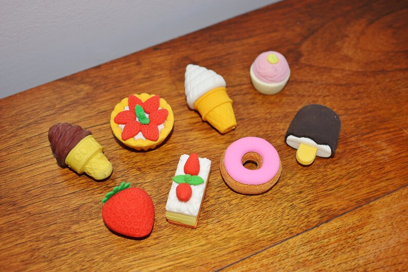 8 x Food Erasers Novelty Dessert Eraser Ice Cream Pudding Etsy