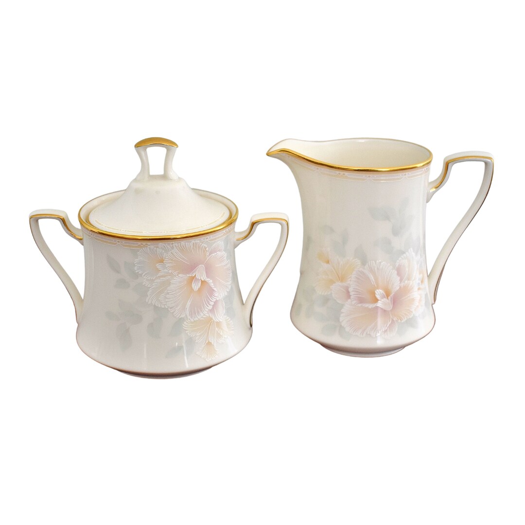 Noritake Sweet Surprise China Creamer and Sugar Bowl With Lid 1980s