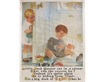 1923 Jello Advertisement, Jell-O Little Jack Horner, Nursery Child's Room Art by Linn Ball, Fairbanks Gold Dust Washing Powder Ad