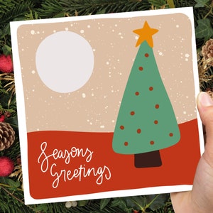 Kerstboomkaart Oranje Groen Eenvoudige wenskaarten Illustratie Handgetekende tekening voor vrienden en familie 1, 5 of 10 set bulkverpakking