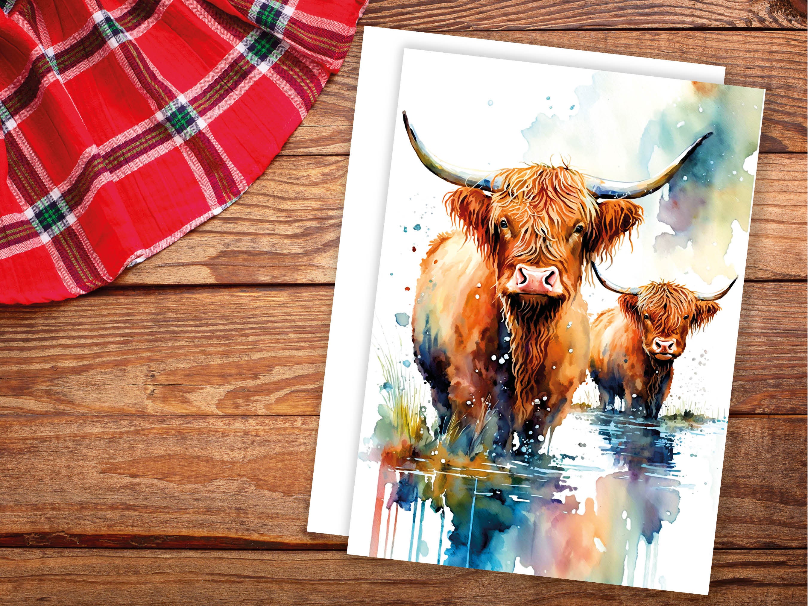Wee Blue Coo Grußkarte – Highland Clan Schottland Tartan, Blanko Zum Selbstgestalten