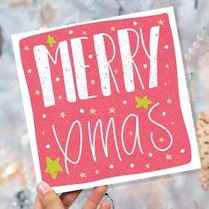 Vrolijke kerstkaart handbelettering rood en groen vetgedrukte quote feestelijke groeten voor vrienden of familie 1, 5 of 10 set illustratie