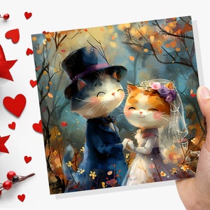 Gatti Biglietto di nozze per gli amanti dei gatti Amore Matrimonio Sposa Sposo Coppia felice Anniversario Inviti Fidanzamento Appena sposati Figlia Genero