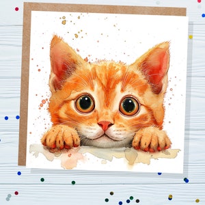 Jolie carte chaton roux pour les amoureux des chats propriétaires d'animaux de compagnie Curiosité ludique Cartes de voeux d'anniversaire pour dire merci de garder un animal de compagnie