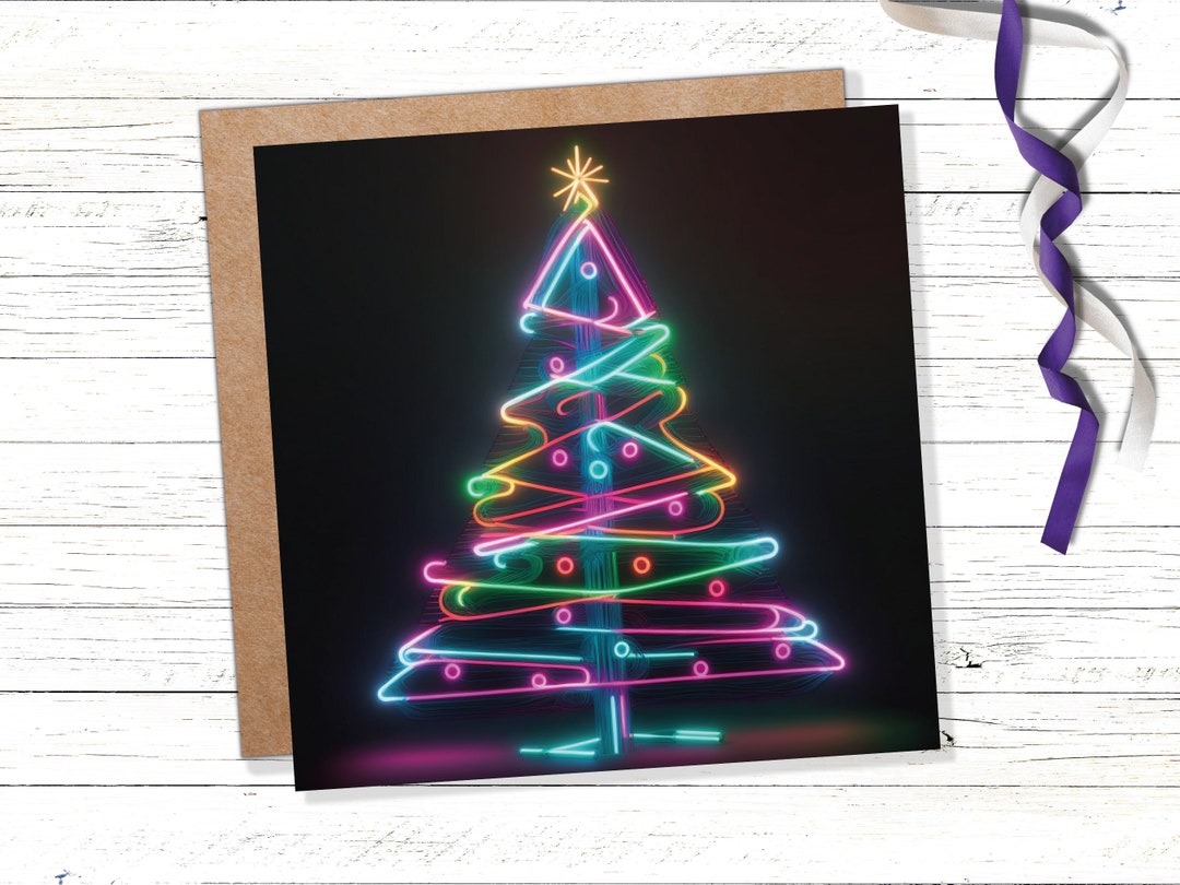 Neon Christmas Tree Card Glowing Lights Tube Lighting Y2K Bright ...