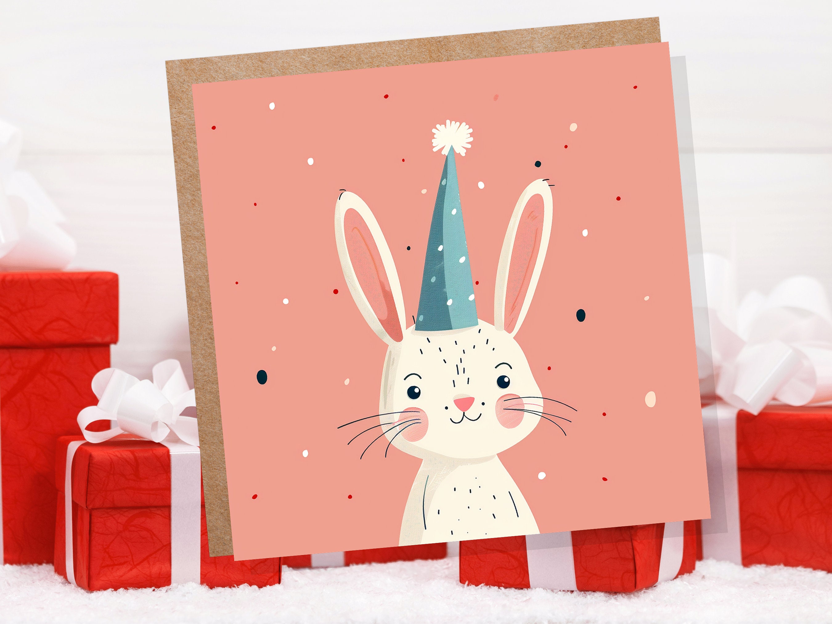White Rabbit Card Celebration Party Hat Happy 1st Birthday for Daughter ...