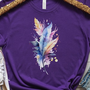 Feathers Tshirt Whimsical Watercolour Feather T-Shirt Gift SImple Pastel Feathers Minimalist Boho Cute Nature Art Pink Blue Freedom Harmony