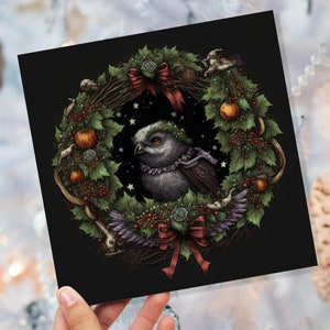 Carte de Noël païenne wicca sorcière guirlande avec feuilles et branches rouge foncé et vert Design voeux pour les amis de la famille Noël 2025