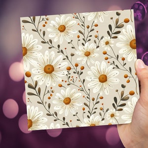 Carte florale marguerite blanche Cartes de voeux vintage sur le thème de la nature Printemps été Fleurs botaniques Neutre Élégant Simple Toute occasion Merci
