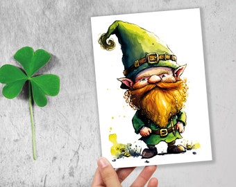 Lucky Leprechaun With Ginger Beard Whimsical Irish Greeting Cards Good Luck Irish Ireland Legends Myth Cheeky Gnome for Friends Family BFF