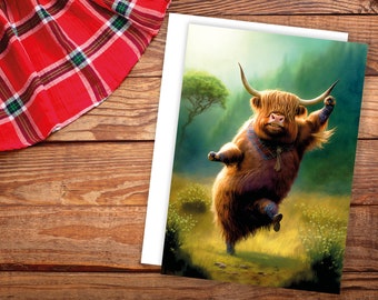 Highland Cow Punching the Air Victory Dance Card for New Job Congrats Graduation Well Done Congratulations Celebrate Scottish Jog Heilan Coo