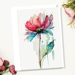 Semplice biglietto floreale, biglietti di auguri floreali sciolti, biglietti di auguri botanici, biglietti rosa astratti, qualsiasi occasione, vuoto all'interno, minimalista, pronta guarigione