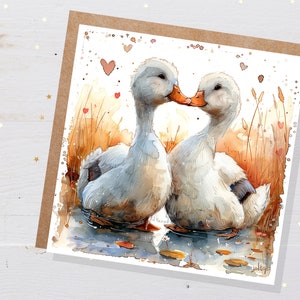 Enten Grußkarte süße romantische Enten verliebt Kuss Aquarell Herbst Herz Jahrestag Hochzeit Partner Frau Ehemann Freundin Freund