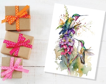 Cartes d'anniversaire colibri Amant d'oiseau Félicitations Encouragement Bonne chance Aquarelle Art Peinture Nouvel emploi Quitter Voyage Vous avez ceci