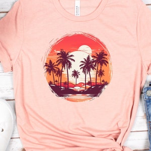Retro Tropical Tshirt Paradise Vintage Sunset Chaser Tee Nostalgic Travel Gift Summer Vibes Summery Palm Trees Hawaii Women's Beach Shirt image 3