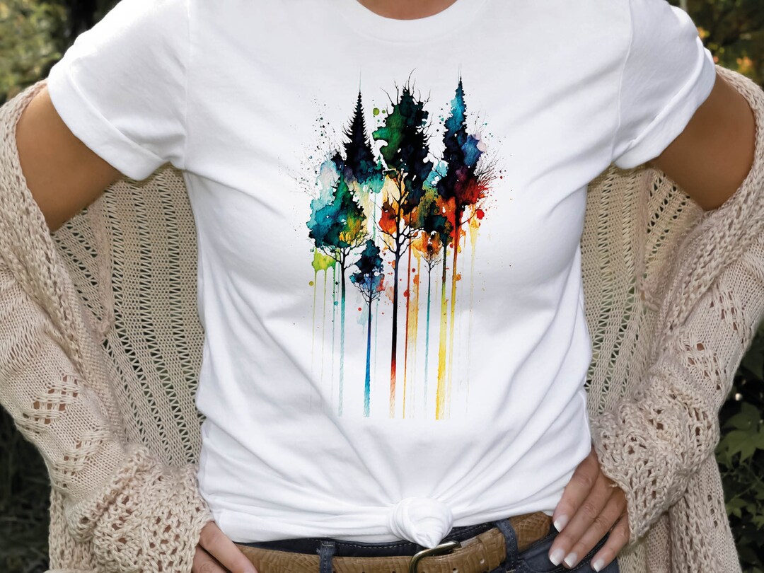 【SCENERITY】Draw printed tee Watercolour Abstract Trees Painting Colourful Messy Loose