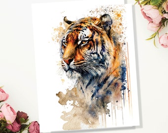 Carte d'anniversaire Année du tigre Notelets Gros félin Art animalier sauvage Je pense à vous Joyeux anniversaire Aquarelle Cartes de voeux