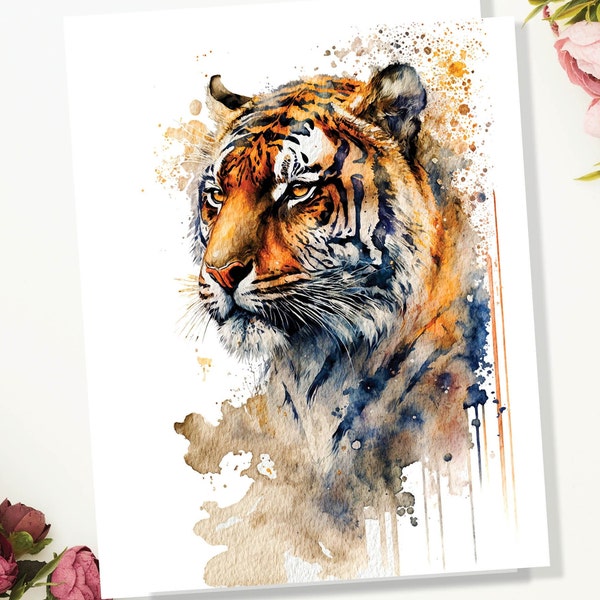 Year of the Tiger Birthday Card Big Cat Notelets Wild Animal Art Thinking Of You Happy Birthday Watercolour Painting Greeting Cards