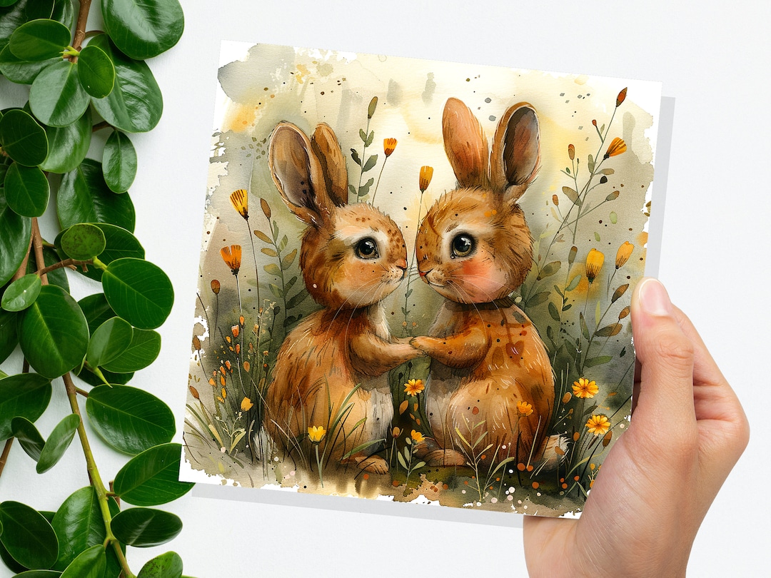 Rabbit Anniversary Card Cute Bunny Couple in Love Best Friends ...