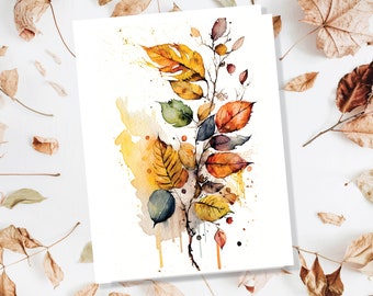 Autumn Leaves Card Happy Fall Thanksgiving Cards Leaves Leaf Nature Note Notelets All Occasion Watercolour Fall-Inspired Painting Greetings