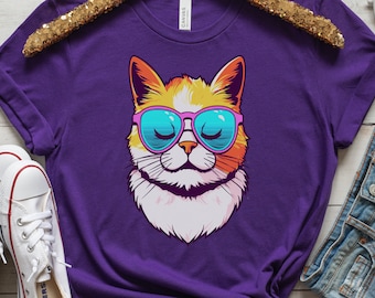 Summer Cat T-shirt Cool Kitty in Sunglasses Shirt Relaxed Vibes Cute Calm Sun Beach Lover Sun-Kissed Feline Sunbathing Bliss Sunshine Tee