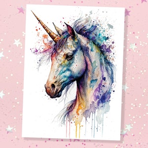 Buon compleanno Unicorno Biglietto d'auguri Acquerello Festa della mamma Anniversario Mistico Magico Pastello Arcobaleno Elegante Dipinto Grazie Biglietti d'auguri