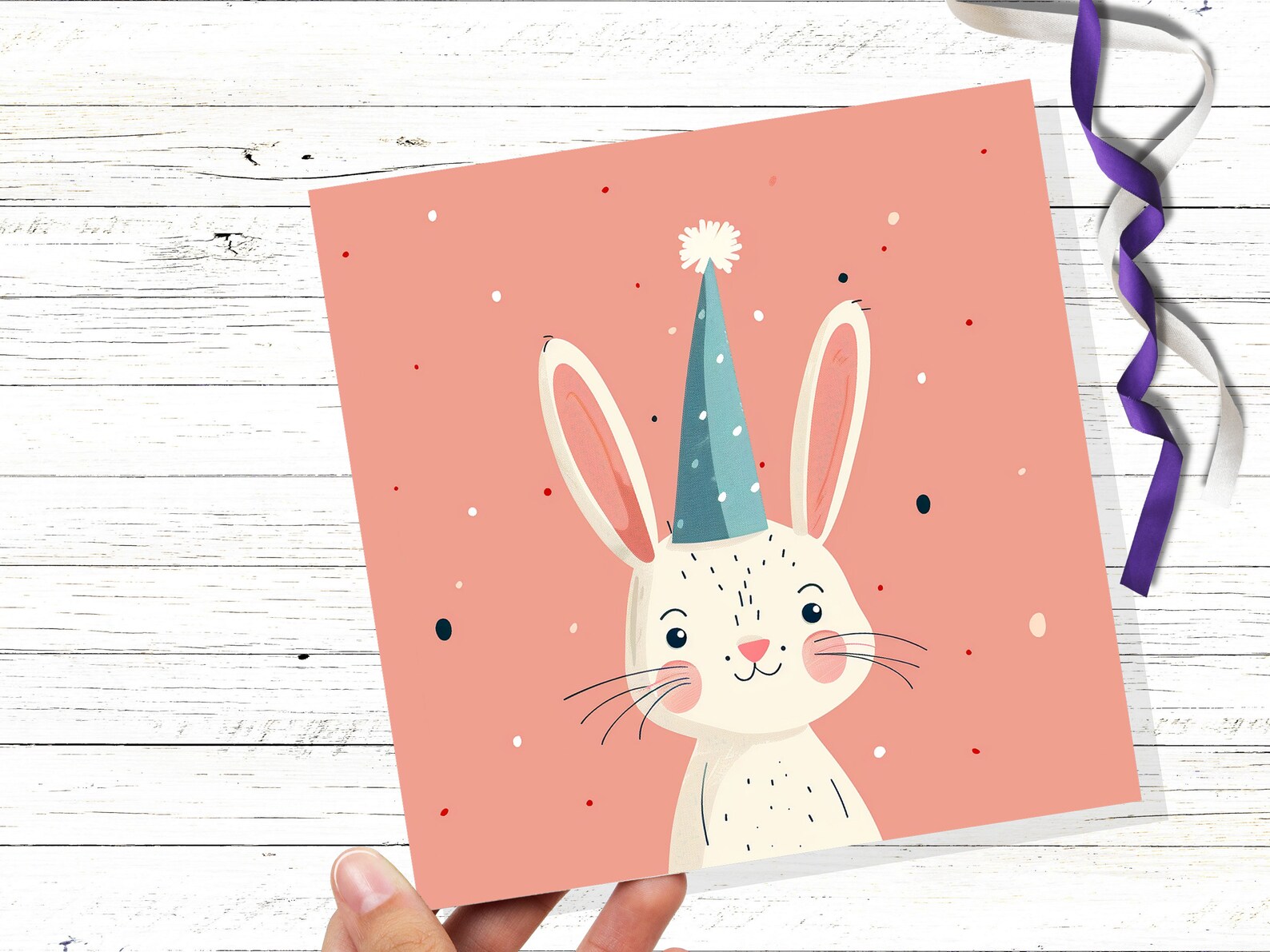 White Rabbit Card Celebration Party Hat Happy 1st Birthday for Daughter ...