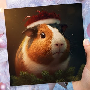 Schattige cavia-kerstkaart met kerstmuts Unieke groeten voor caviafans Familie vrienden Kerst 2025 Pakket met 1 of 10 stuks voor eigenaren Huisdieren Leuk