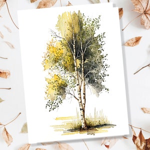 Carte de voeux de Samhain bouleau verruqueux Art de l'aquarelle Cartes de soutien d'encouragement Divorce Changement Je pense à vous Rupture Bénédictions païennes