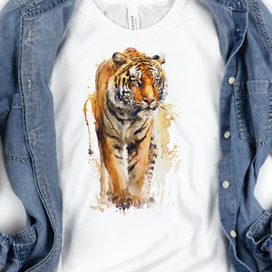 Watercolour Tiger T-Shirt Painting Majestic Wildlife Art Design Wild Animal Print Colourful Gift Artistic Powerful Messy Loose Fierce Strong