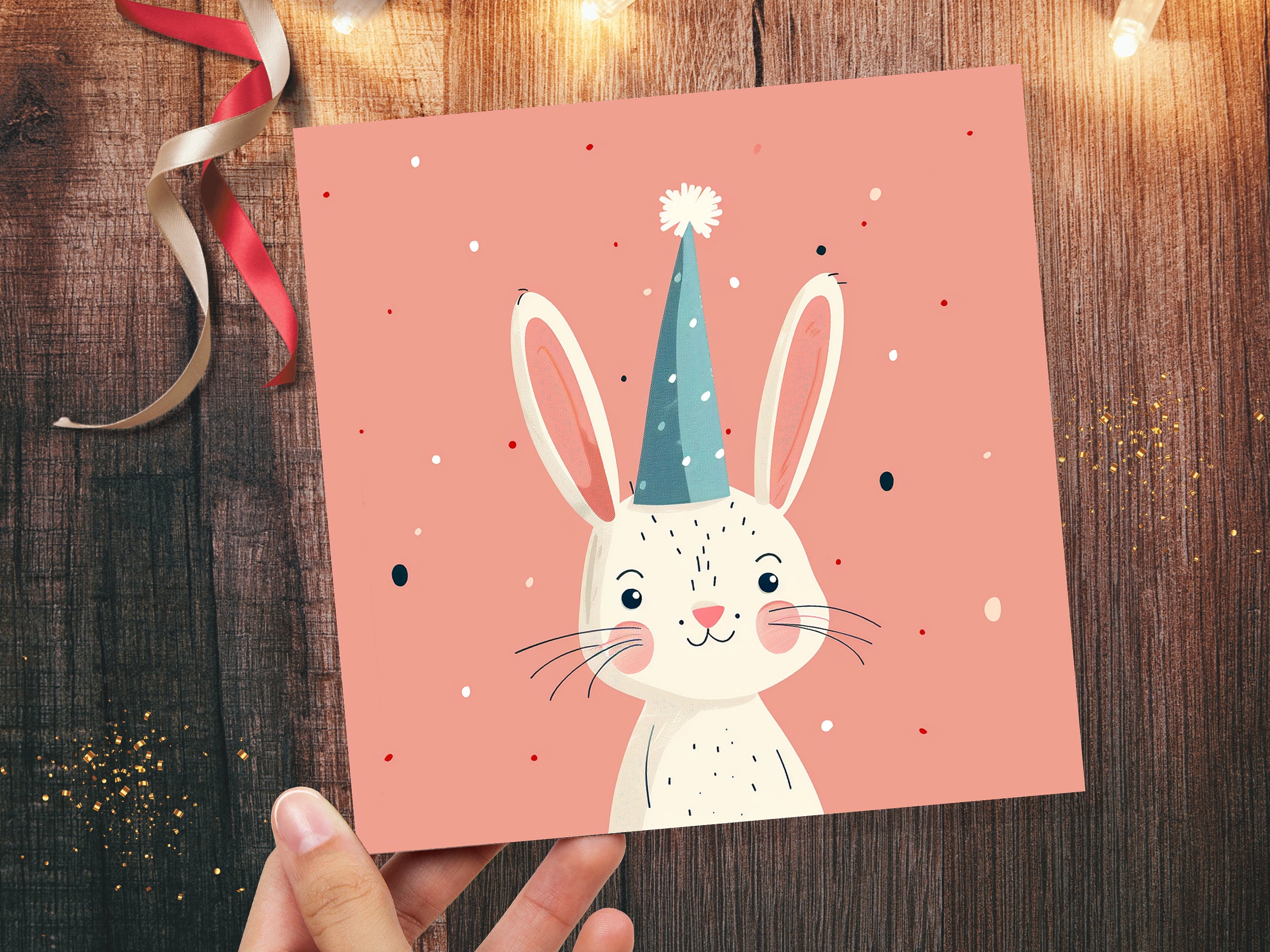 White Rabbit Card Celebration Party Hat Happy 1st Birthday for Daughter ...