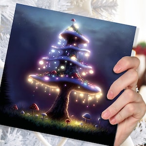 Magico fungo albero casa carta viola dorato luminoso fatacore fata fata luci unico stravagante per famiglia amici Natale grazie
