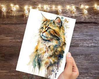 Watercolour Cat Card Adorable Watercolour Painting Crazy Cat Lady Cat Lovers Messy Loose Art Birthday Greeting Cards for Her Mum Wife Sister