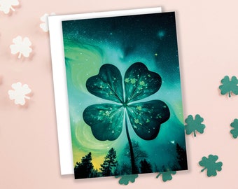 Lucky Vierblättriges Kleeblatt St. Patricks Day Good Luck of the Irish Leuchtende, wunderliche, magische Kleeblatt-Grußkarten Familie und Freunde